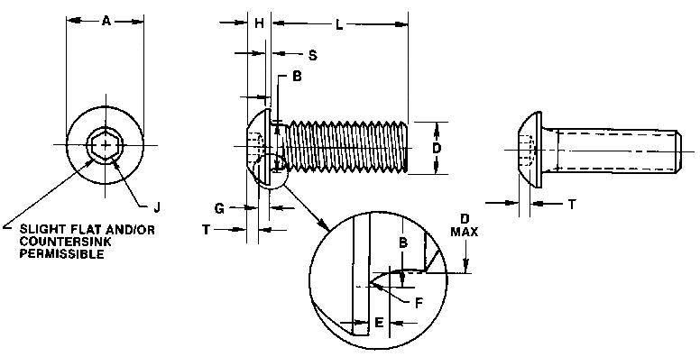 ISO 7380 Button Head Socket Technical Drawing